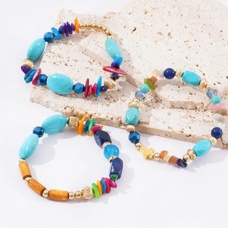 Aigrnc Boho Beaded Stretch Bracelets For Women Stackable Crystal Gold Plated Beaded Bracelets Set Trendy Handmade Friendship Braeclet Jewelry Gifts - Image 2